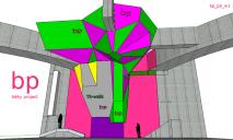 předběžná nástřelová vize zpracování prostoru stropu a pravé části stěny ze dřeva ve variante bp_var2_p3_work1 dle projektu běhy project, realizace je v nedohlednu (7/2014)